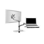 Mount-It! Single Monitor Mount and Laptop Desk Stand Fits 13- 27 Inch Screens with Vented Tray and Mouse Pad, Grommet, Silver