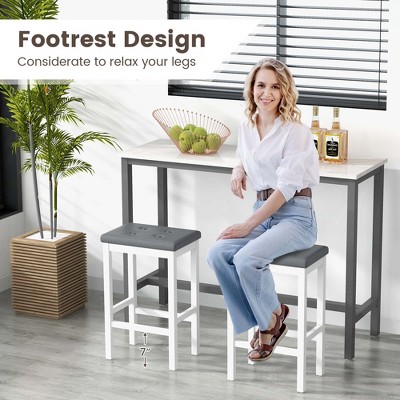 Set of 2 Gray and White Wood Bar Stools with Padded Seats