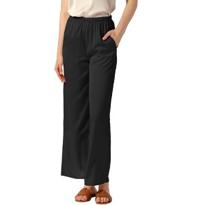 Allegra K Women's High Elastic Waist Casual Satin Wide Leg Pant - 1 of 4
