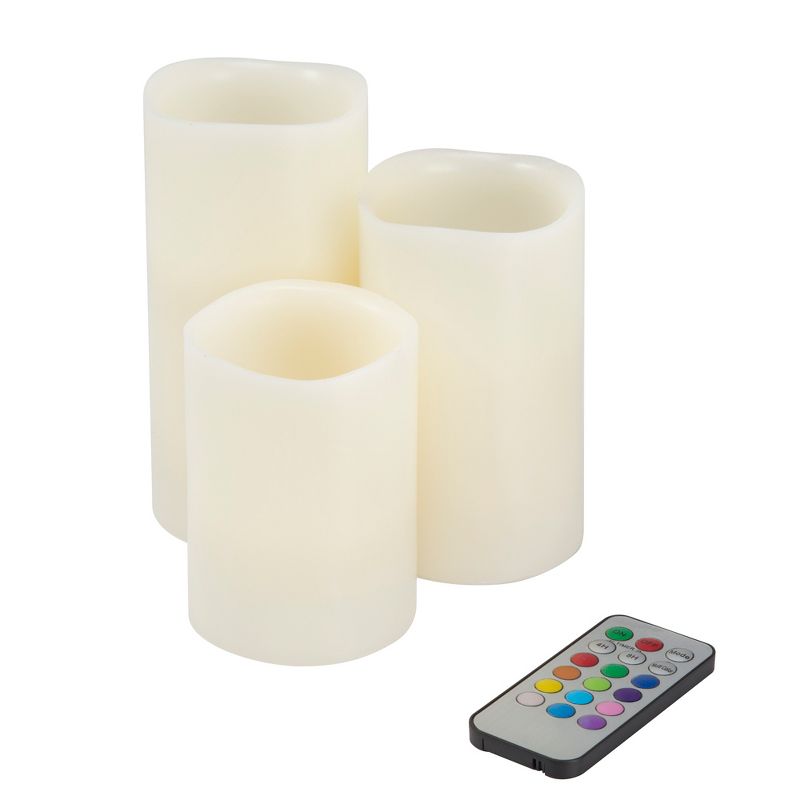 Lavish Home Flameless LED Candles - Set of 3 Battery-Operated Real Wax Pillars with Remote Control, 3 of 6
