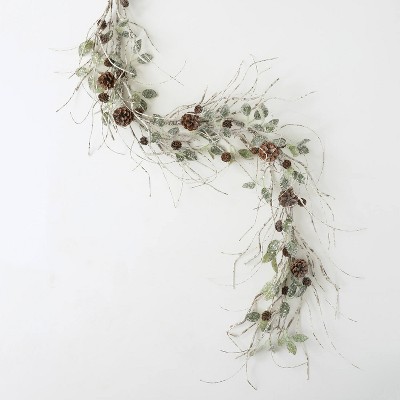 Sullivans Artificial Birch, Leaf and Pinecone Garland 60"L Green