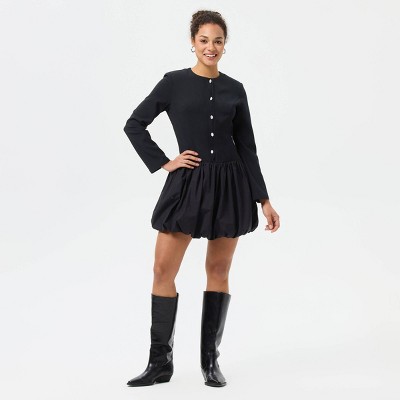 Женские платья A New Day Women's Long Sleeve Button-Front Mini Shirtdress - A New Day™ Black M — фото 3