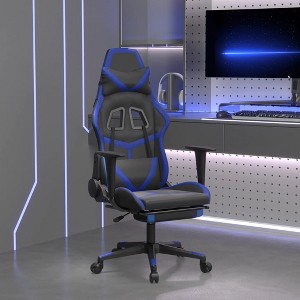 vidaXL Massage Gaming Chair with Footrest Black&Blue Faux Leather - 1 of 4