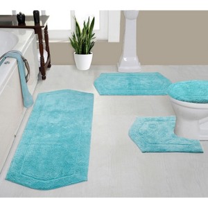 Waterford Collection Tufted Bath Rug, Extra Soft and Absorbent, Non-Slip Bath Mats, Machine Washable bath rugs for Bathroom, 4 Piece Set, Turquoise - 1 of 4