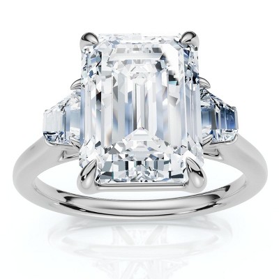 Pompeii3 Certified 3 1/2Ct Emerald Cut & Baguette Engagement Ring 14k Gold/Pt Lab Created