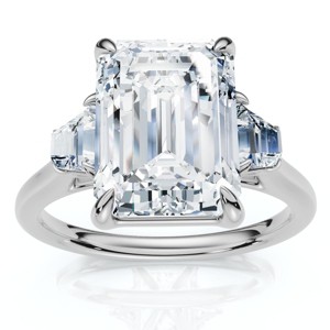 Pompeii3 Certified 3 1/2Ct Emerald Cut & Baguette Engagement Ring 14k Gold/Pt Lab Created - 1 of 4