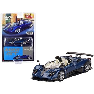 Pagani Zonda HP Barchetta Convertible Blue Tricolore Met. & Carbon w/White Interior 1/64 Diecast Model Car by Mini GT - 1 of 3