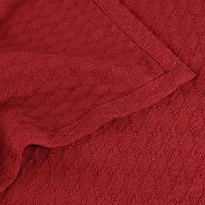 Classic Diamond Weave Cotton Blanket, King, Burgundy Blue Nile Mills Target