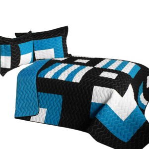 Slickblue Handmade Full/Queen Quilt Set, Vermicelli Quilting, Quilt & 2 Shams, 5 Geometric Patchwork, 3-Piece - 1 of 4