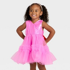 Toddler Girls' The Grinch Christmas Cindy Lou Who Bow Couture Tulle Dress - Pink - 1 of 3