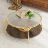KTMBDW Round Coffee Table, 2-Tier Center Table with Glass Top, Gold Metal Legs, Easy Assembly, for Living Room, Walnut - 3 of 4