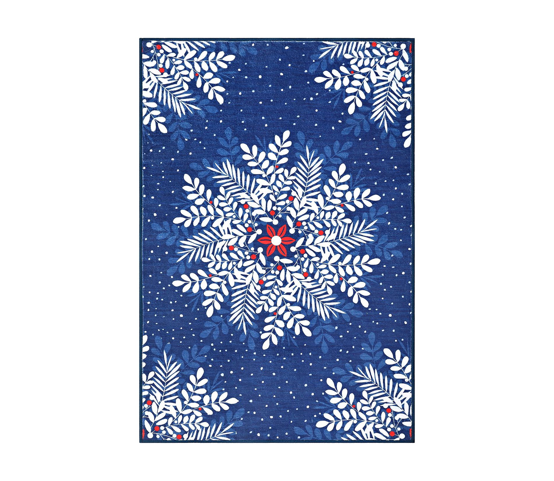 Coolmee Christmas Snowflakes Living Room Rug Non Slip Low Pile Washable Carpet for Bedroom Office Hallway Outdoor Rug Blue