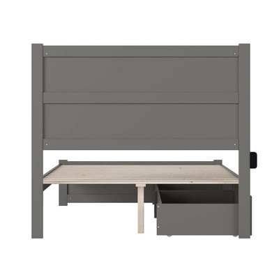 Gray Full Wood Platform Bed with Headboard and Storage Drawers