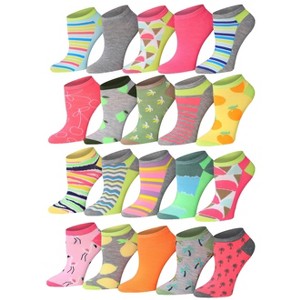 Tipi Toe Women's 20 Pairs Colorful Bright Colored Fruit Nature Geometric Patterned Low Cut/No Show Socks - 1 of 1