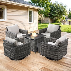 Buenhomino Patio Wicker Furniture Set with Fire Pit Table, PE Rattan Swivel Patio Chairs with Propane Fire Pit Table, 5 Pieces Patio Conversation Set - 1 of 4