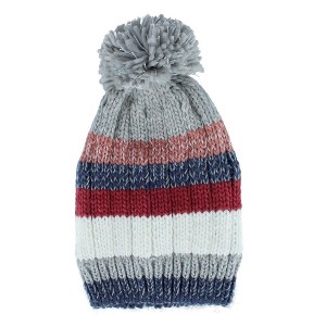 Snuggle Buds Kids' One Size Striped Winter Beanie Hat with Pom - 1 of 3