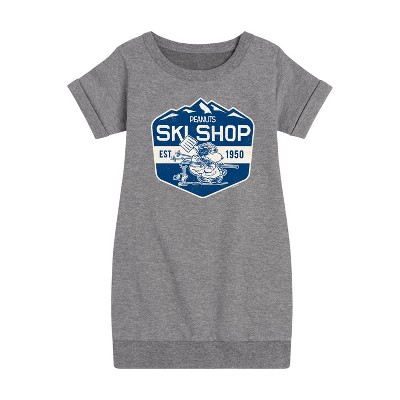 - Peanuts - Snoopy and Woodstock Ski Shop Graphic Short Sleeve Fleece Dress