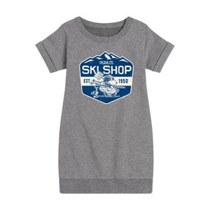 - Peanuts - Snoopy and Woodstock Ski Shop Graphic Short Sleeve Fleece Dress - 1 of 4