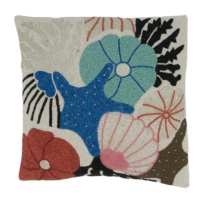 Saro Lifestyle Beaded Seashells Pillow - Poly Filled, 16" Square, Multi