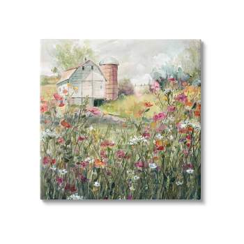 Stupell Vibrant Flower Blossoms and Barn Gallery Wrapped Canvas Wall Art
