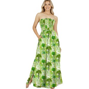 LA LEELA Womens House Daily Routine Evening Wear Holiday Flowy Backless  Maxi A Line Casual Slit Party Strapless Tube Top Dress One Size Green, Tree  : Target