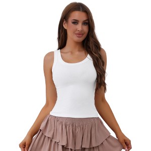 Allegra K Women's Ribbed Round Neck Sleeveless Workout Basic Slim-Fit Tank Tops - 1 of 4