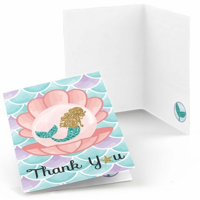 Floral Gold Mermaid Party Thank You Cards