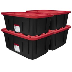 Racxily 4Pack Large Storage Bin, 27 Gallon Plastic Storage Container with Snap-On Lid, Black and Red - 1 of 4