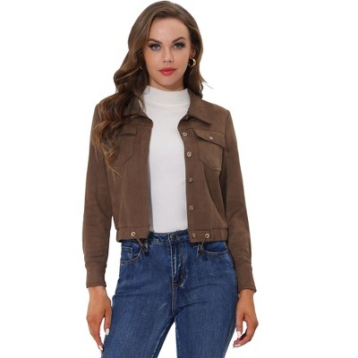INSPIRE CHIC Women's Faux Suede Casual Spread Collar Button Up Biker Moto Jacket