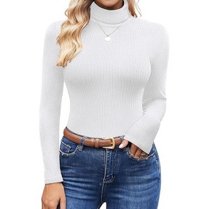 Ekouaer Women's Turtleneck Tops Ribbed Pullover Sweater Long Sleeves Shirts Midweight Thermal Underwear Blouse - 1 of 4