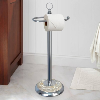 Chrome and Mother of Pearl Freestanding Toilet Paper Holder