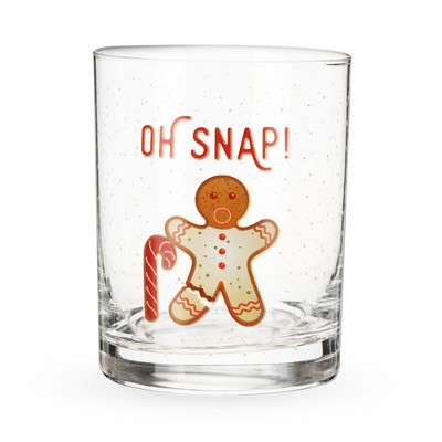 Blush Oh Snap Rock Glass, Holiday Lowball Glass for Cocktails, Whiskey, Old Fashioned, Margarita, Decorative Holiday Glassware, 12 oz, Set of 1