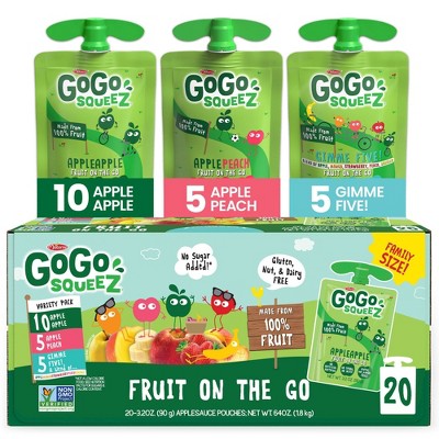 GoGo squeeZ Applesauce and Fruit Puree Variety Pack Apple Peach & Gimme Five!  - 3.2oz/20ct