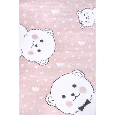 Image of Nuloom Harlee Kids Bear Nursery or Playroom Indoor Area Rug, 4' x 6', Pink