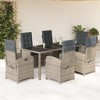 vidaXL 7 Piece Patio Dining Set with Cushions – Gray Poly Rattan Outdoor Reclining Chairs & Table – Adjustable, Glass Top, Easy Clean - 2 of 4