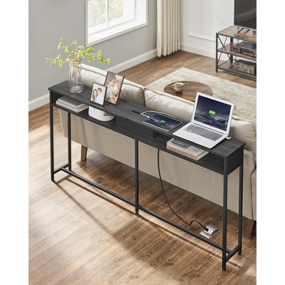 55.1" Skinny Console Table - Features Charging Station, Shelves. Ideal for Hallway, Behind Couch in Living Room