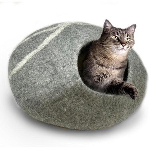 iPrimio 100% Natural Wool Eco-Friendly Cat & Kitten Cave Bed, Beige - 1 of 4