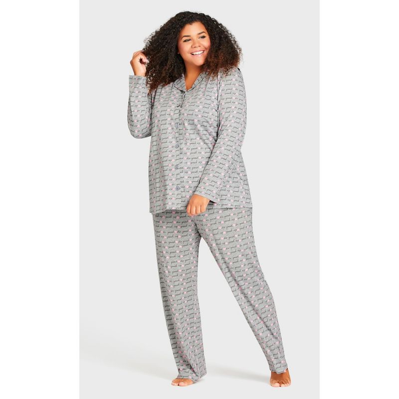 Women's Plus Size Button Through Sleep Top - gray | AVENUE, 3 of 7