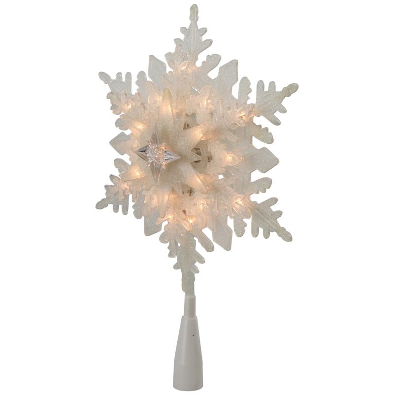 Northlight 10" Lighted White Frosted 3-D Snowflake Christmas Tree Topper - Clear Lights, 3 of 8