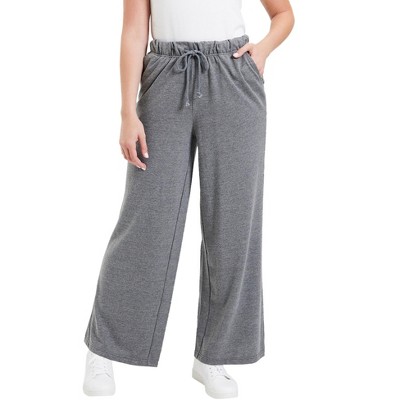 June + Vie by Roaman's Women's Plus Size French Terry Wide-Leg Pant