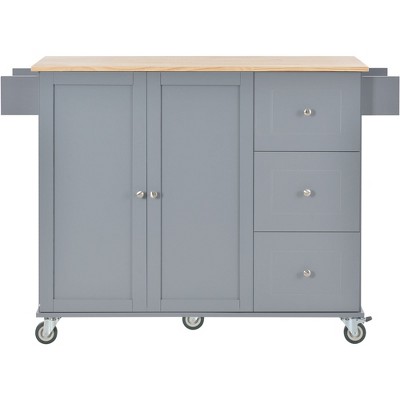 NicBex 52.76Inch Rolling Kitchen Island with 2 Door Cabinet,3 Drawers and Drop Leaf