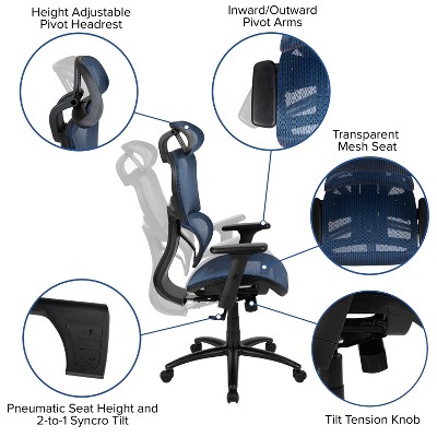 Contemporary High-Back Swivel Mesh Office Chair with Adjustable Arms in Black