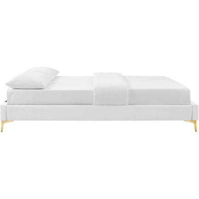 Sutton King White Velvet Upholstered Bed Frame with Gold Legs