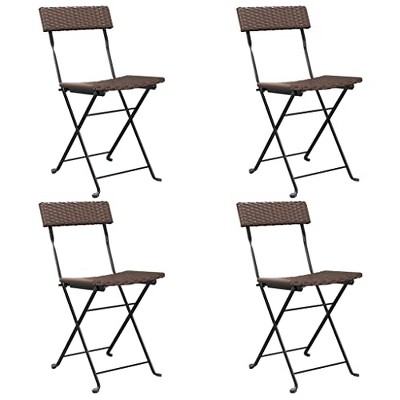 vidaXL 4pcs Foldable Patio Bistro Chairs - Made with Brown PE Rattan and Immovable Steel Frame - Convenient