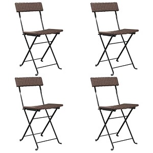 vidaXL 4pcs Foldable Patio Bistro Chairs - Made with Brown PE Rattan and Immovable Steel Frame - Convenient - 1 of 4