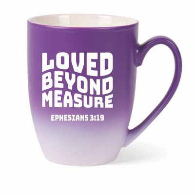 Elanze Designs Loved Beyond Measure Ephesians 3:19 Two Toned Ombre Matte 10 ounce New Bone China Coffee Tea Cup Mug, Purple and White