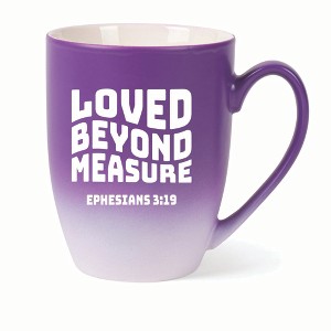 Elanze Designs Loved Beyond Measure Ephesians 3:19 Two Toned Ombre Matte 10 ounce New Bone China Coffee Tea Cup Mug, Purple and White - 1 of 4