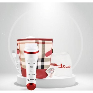 LINSAY UltraSonic Facial & Body Cleansing Brush with Temperature control for deepest pores cleaning SPA Bundle with USB Cable, Headband & Bag. - 1 of 4