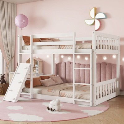 NicBex Twin over Twin Bunk Bed Pine Bed Frame with Climbing Ramp, Ladder and Full Length Guardrail, Space Saving, No Box Spring Required