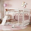 PAGED Twin Over Twin Floor Loft and Bunk Bed, Playhouse Floor Bunk Bed with Climbing Ramp, Ladder, Safety Guardrails, White - 2 of 4